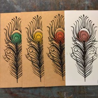 Cartes postales linogravées // Plume de paon